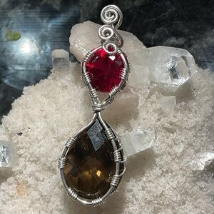 Smokey Quartz and Ruby .925 Silver Pendant